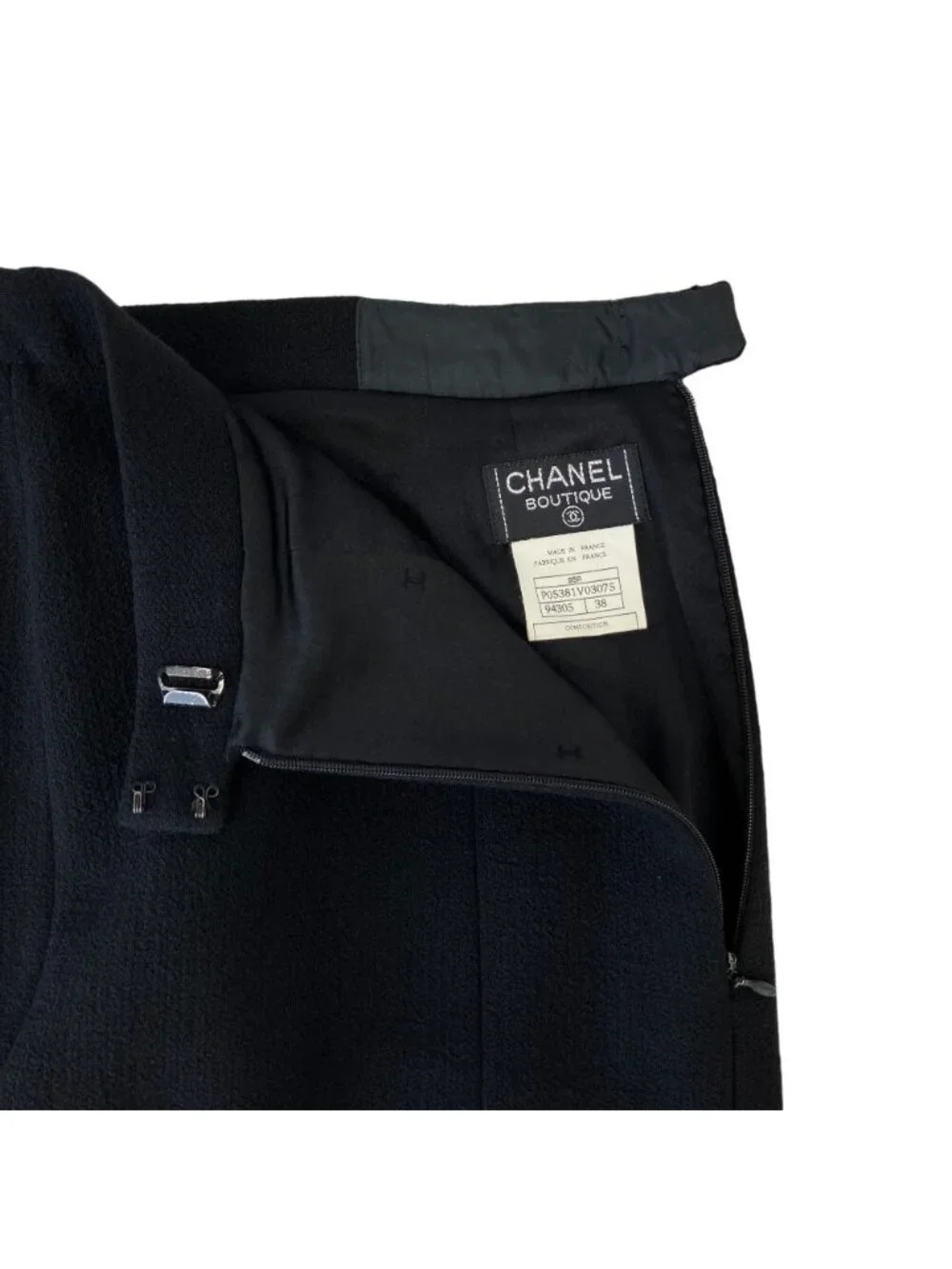 Chanel Vintage CC Logo Button Tweed Jacket Skirt Set 38 Black